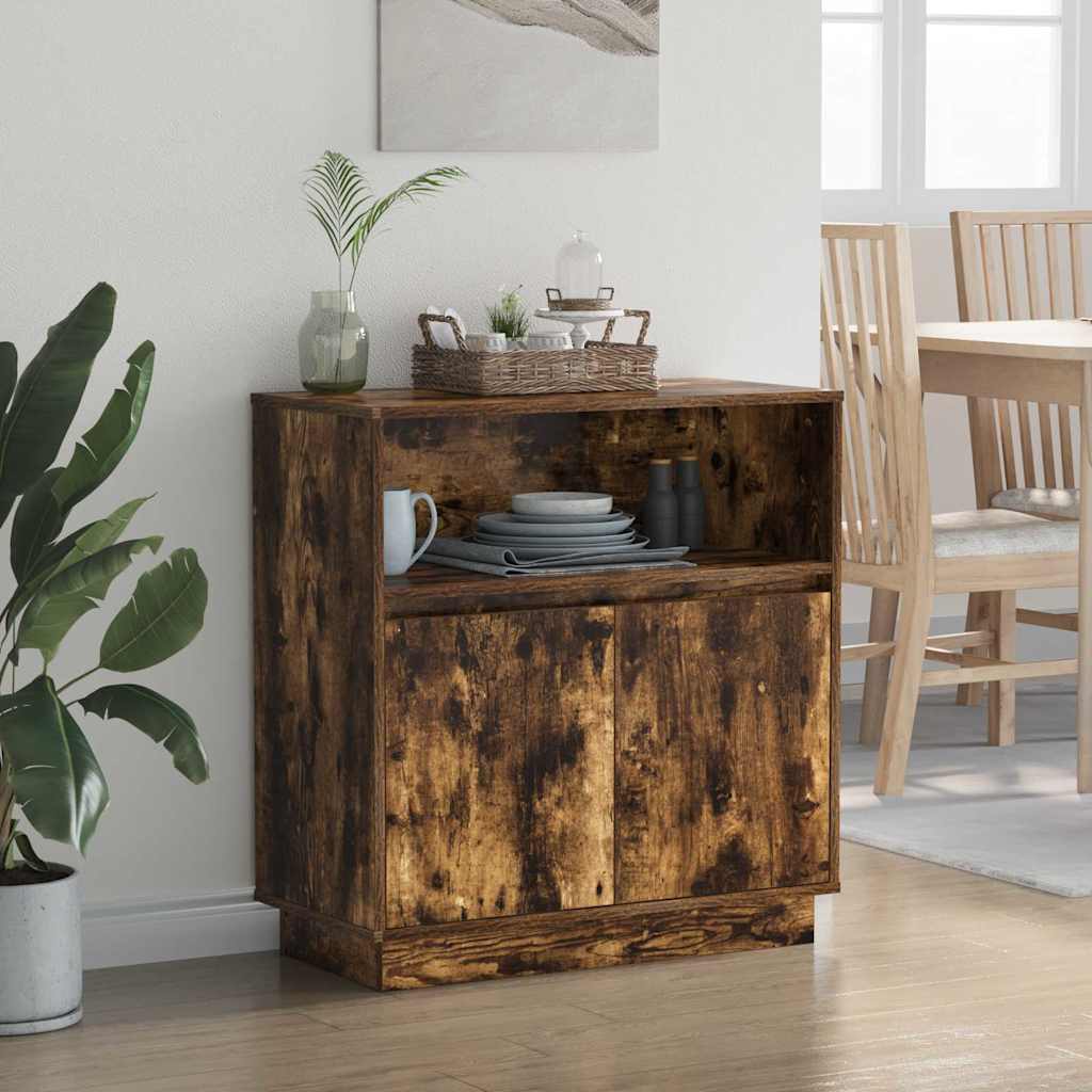 Sideboard med LED Røget eg 71 x 34.5 x 75 cm Konstrueret træ