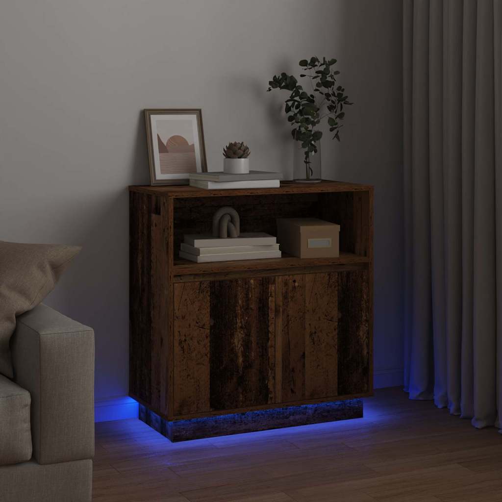 Sideboard med LED Gammelt træ 71 x 34.5 x 75 cm Konstrueret træ