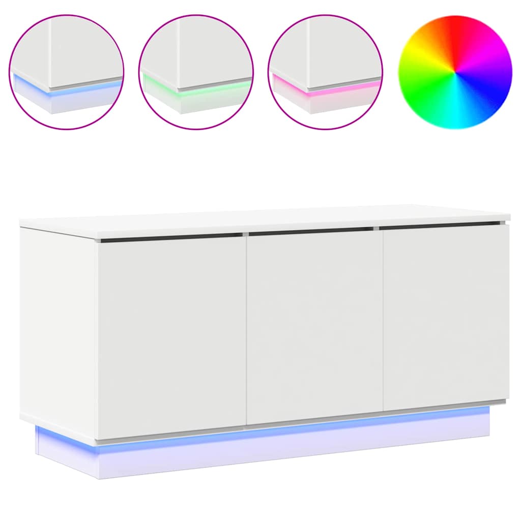 TV Skab med LED Hvid 100 x 38 x 49 cm Konstrueret træ