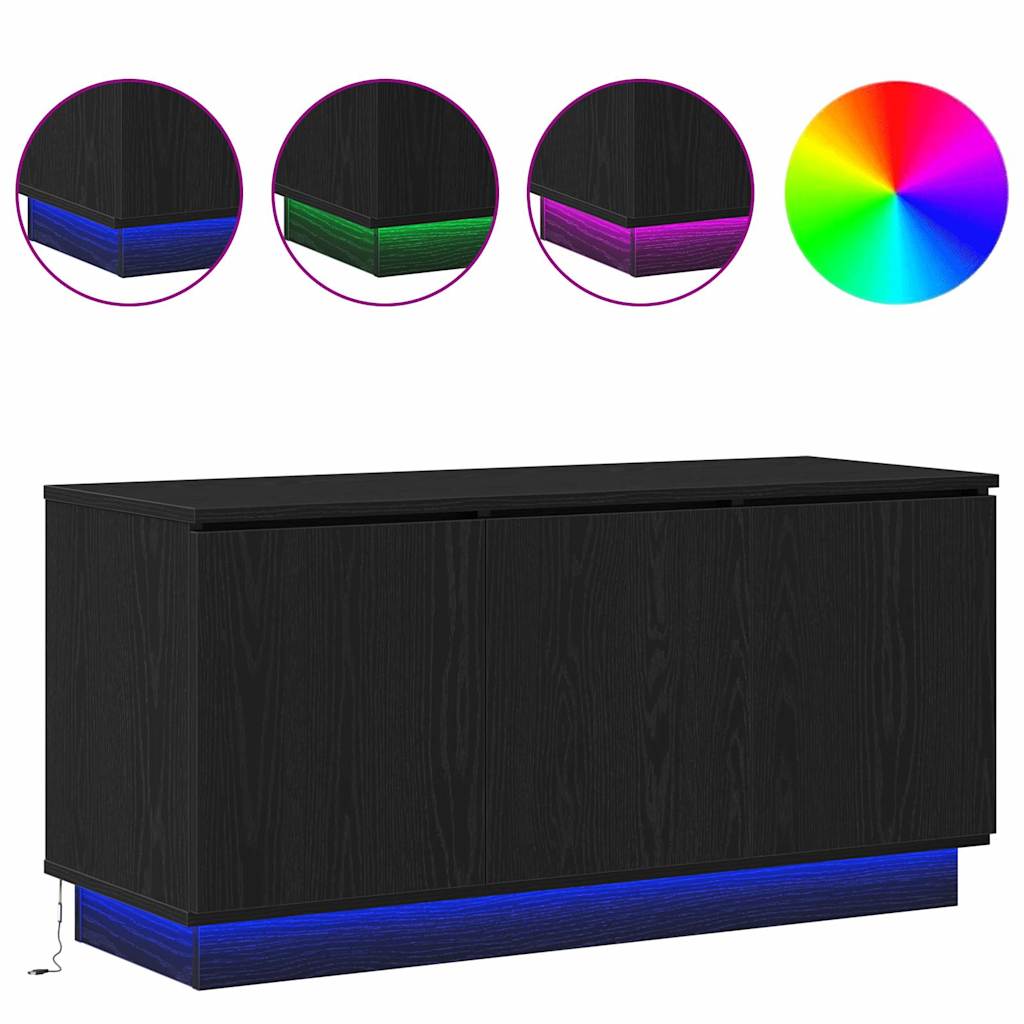 TV Skab med LED Sort eg 100 x 38 x 49 cm Konstrueret træ