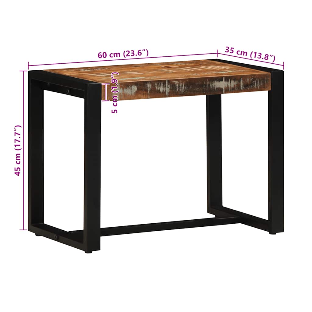 bænk 60x35x45 cm massivt genbrugstræ flerfarvet