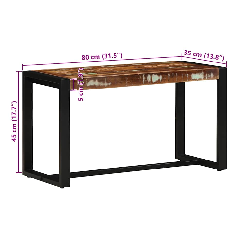 bænk 80x35x45 cm massivt genbrugstræ flerfarvet