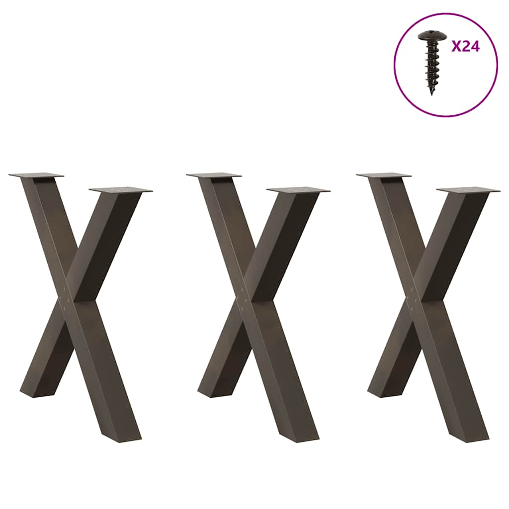 Spisebordsben X-formet 3 stk. naturstål 70x(72-73) cm stål
