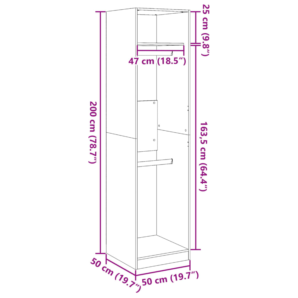 klædeskab 50x50x200 cm konstrueret træ røget egetræsfarve