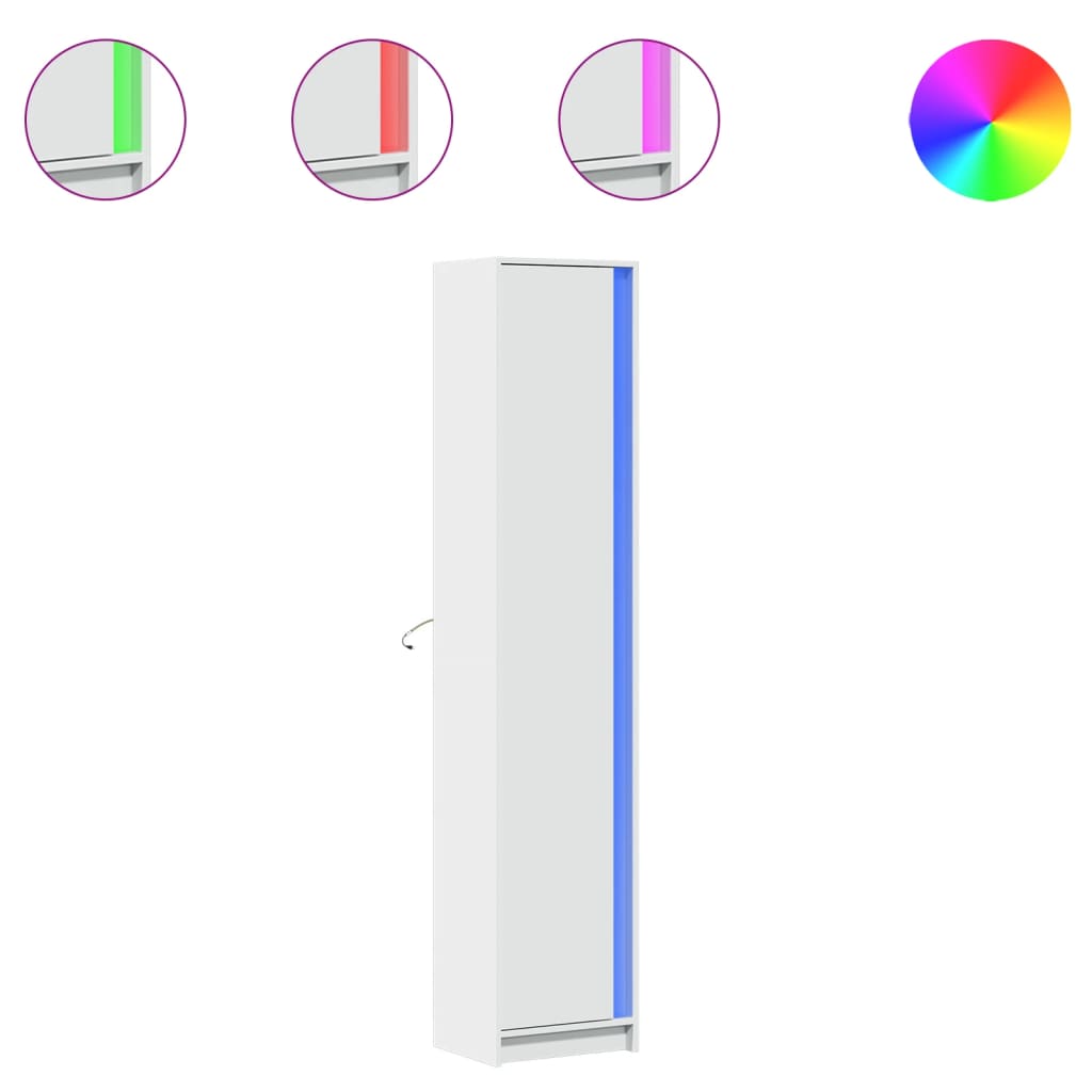 skab med LED-lys 41,5x32,5x200 cm konstrueret træ hvid