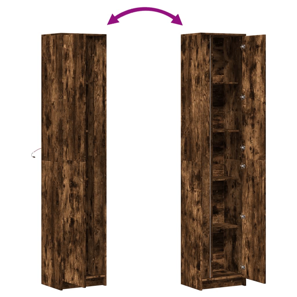 skab med LED-lys 41,5x32,5x200 cm konstrueret træ røget eg
