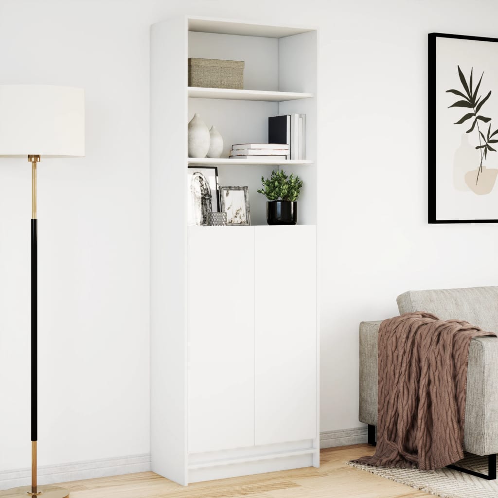 skab med LED-lys 69x32,5x200 cm konstrueret træ hvid