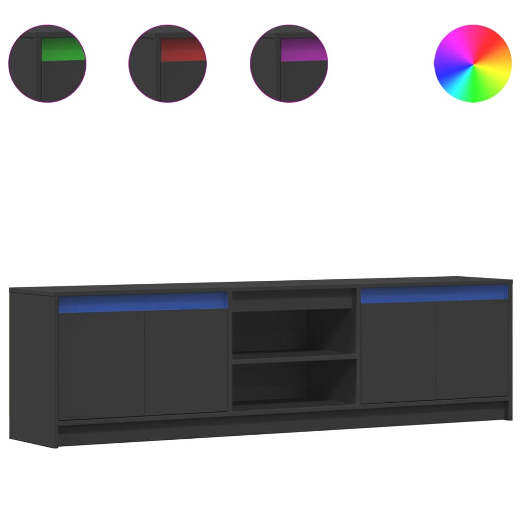 tv-bord med LED-lys 180x34x50 cm konstrueret træ sort