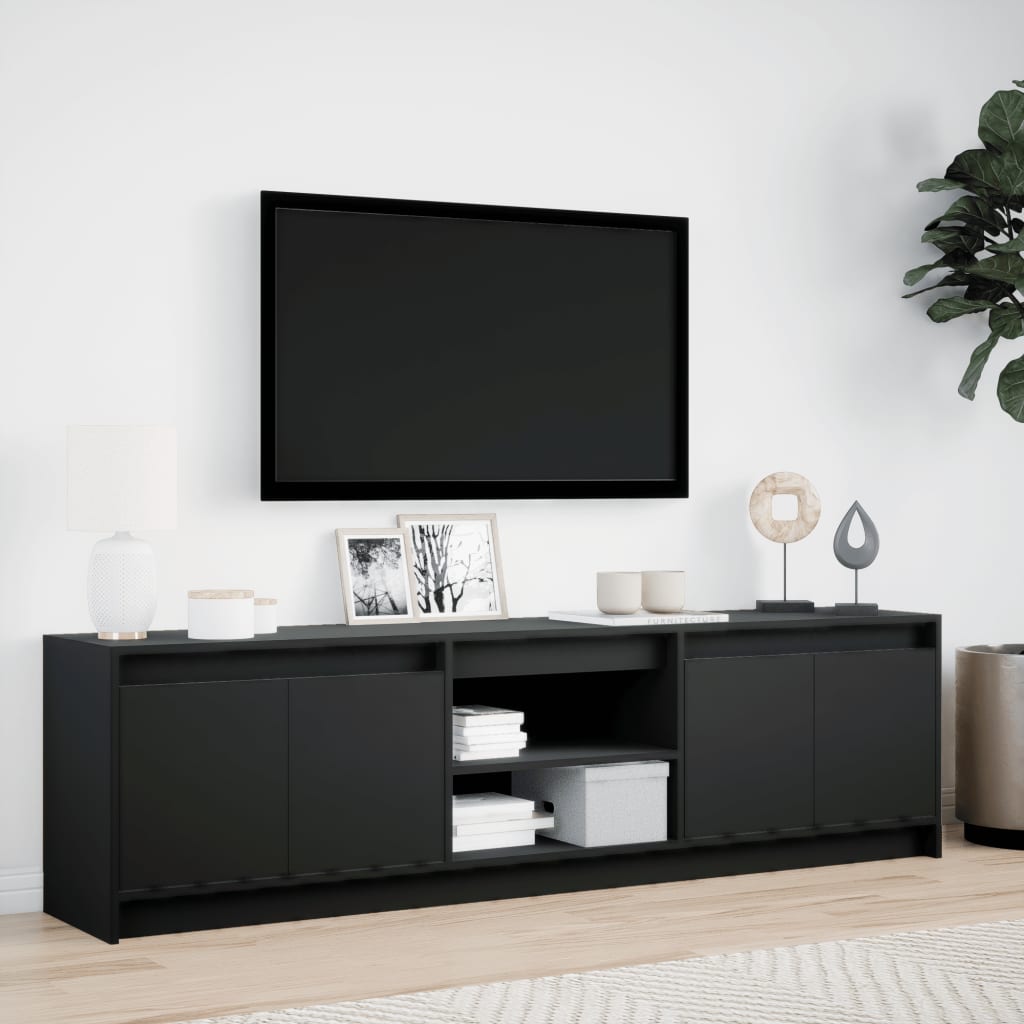 tv-bord med LED-lys 180x34x50 cm konstrueret træ sort
