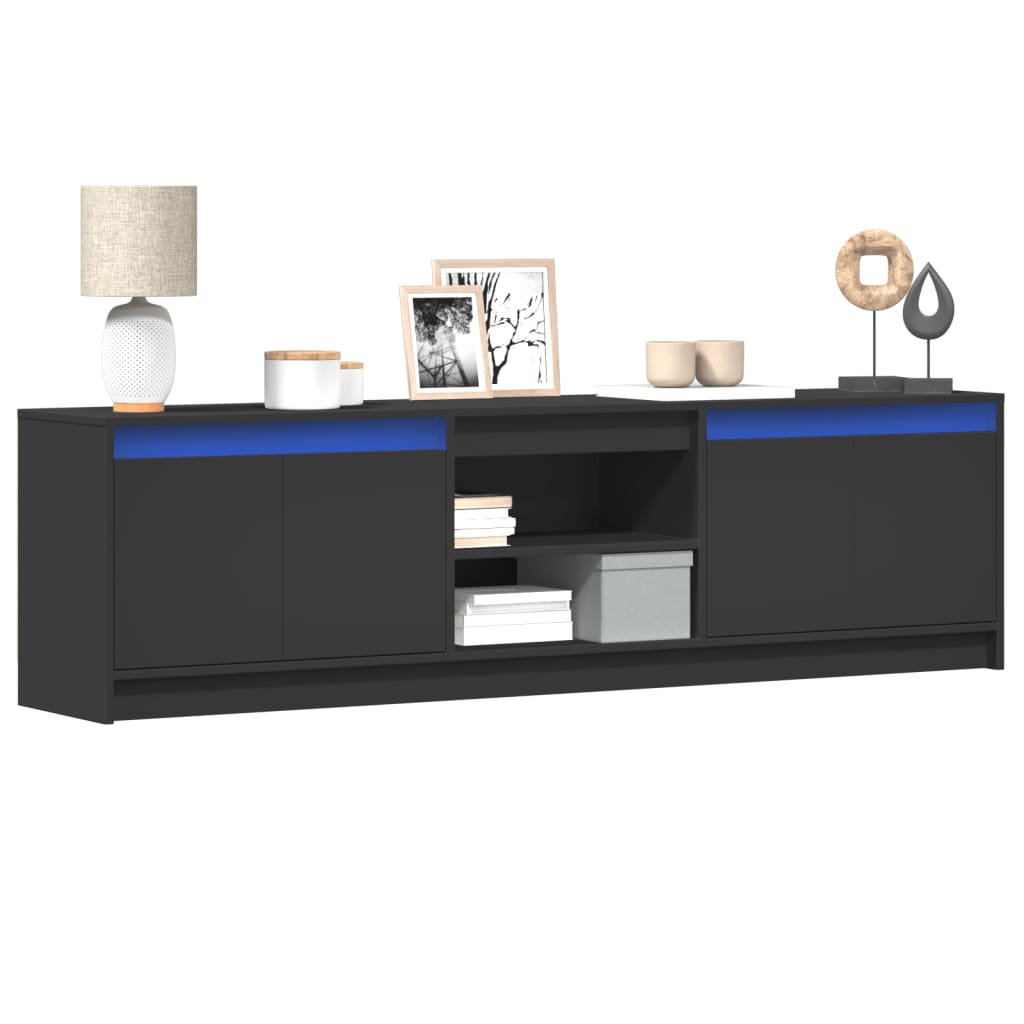 tv-bord med LED-lys 180x34x50 cm konstrueret træ sort