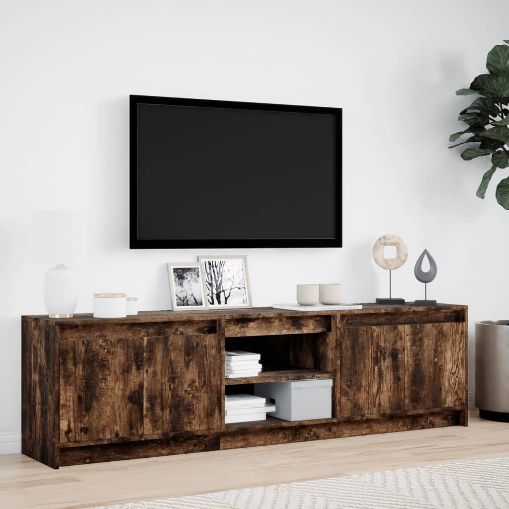 tv-bord m. LED-lys 180x34x50 cm konstrueret træ røget eg