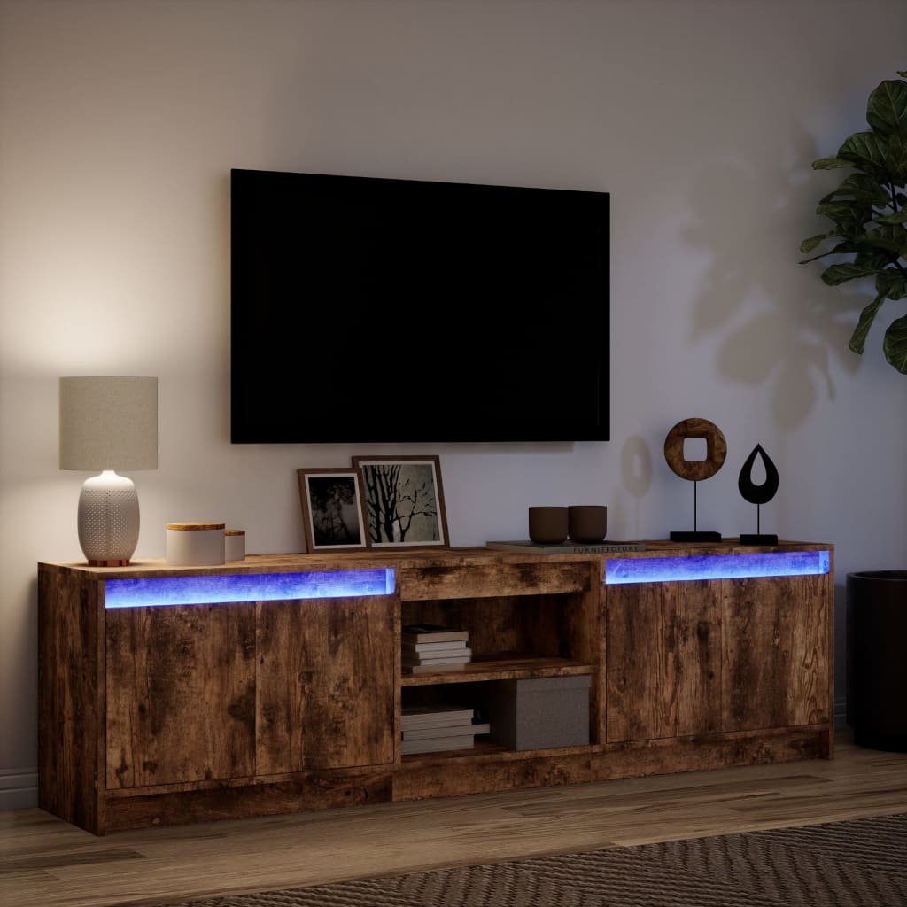 tv-bord m. LED-lys 180x34x50 cm konstrueret træ røget eg