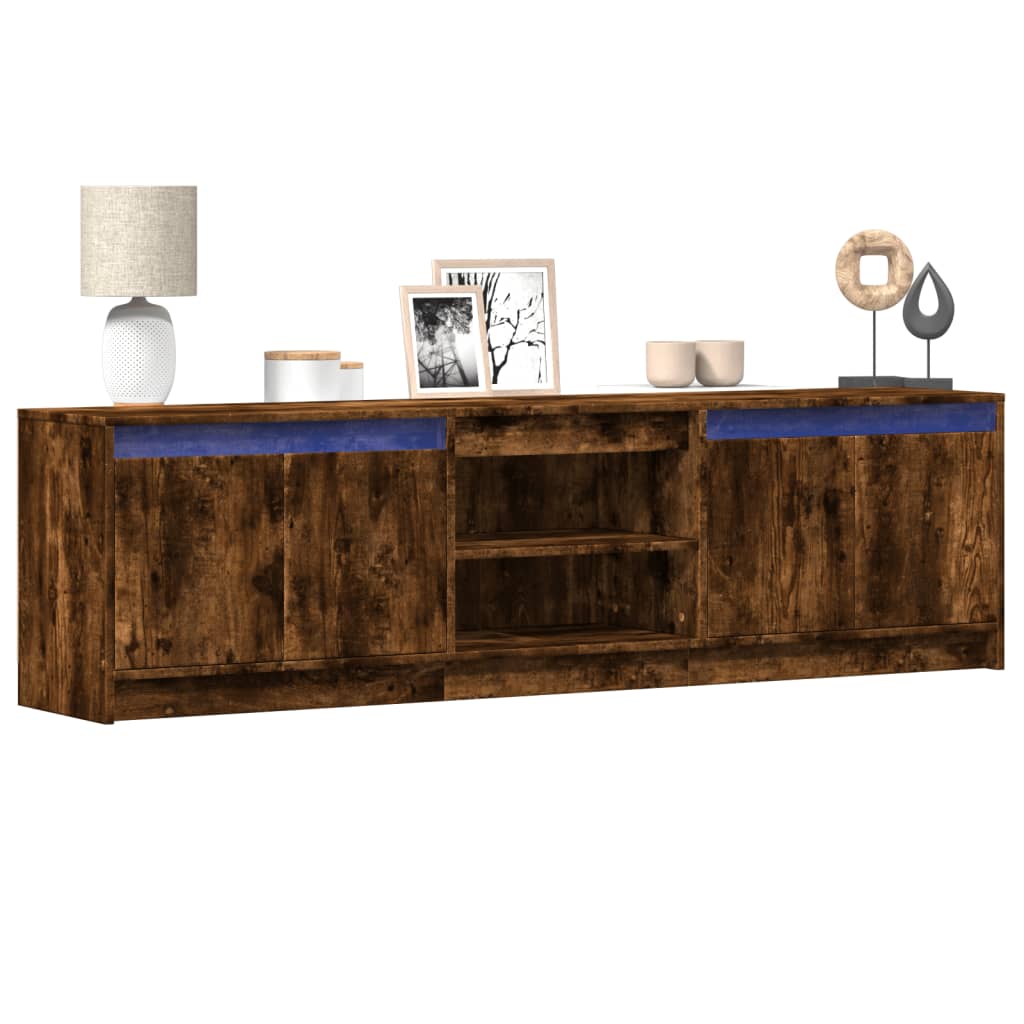 tv-bord m. LED-lys 180x34x50 cm konstrueret træ røget eg