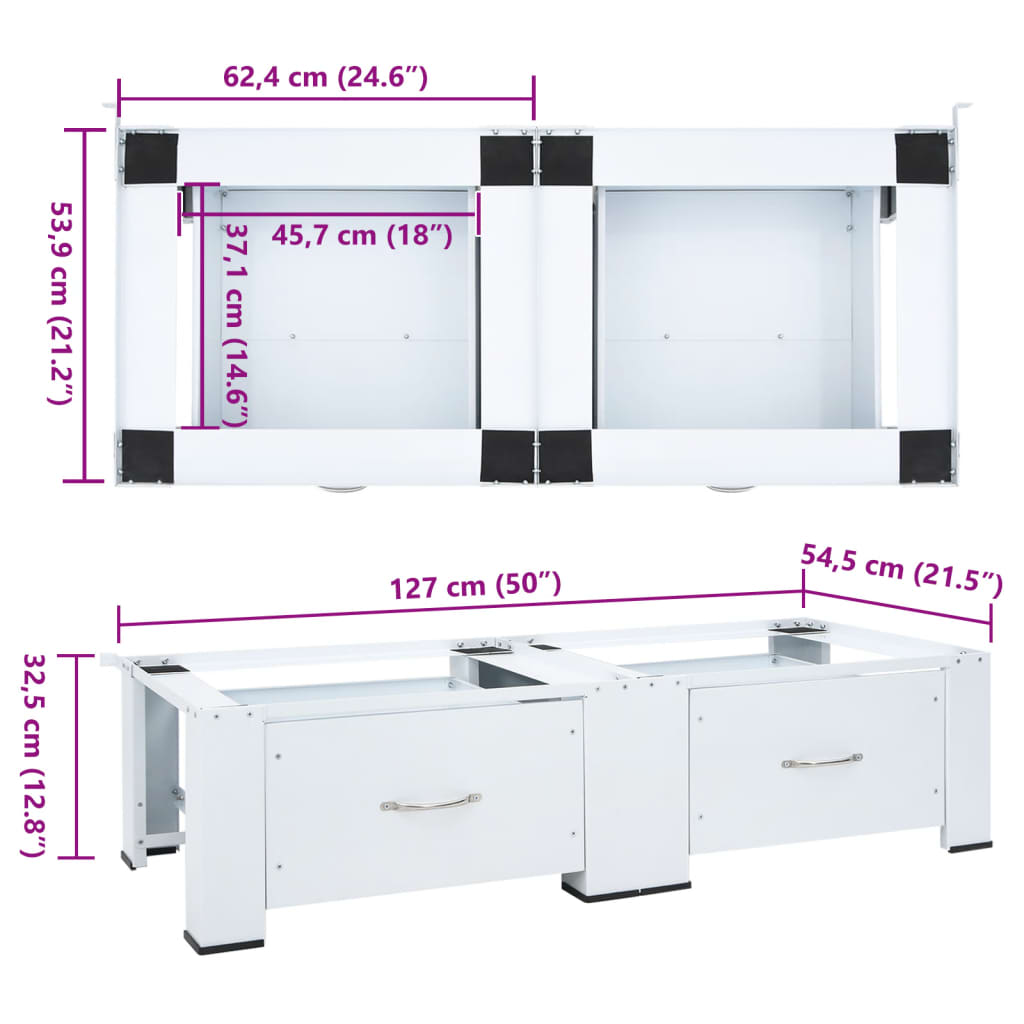 dobbelt vaskemaskinepiedestal med skuffer hvid