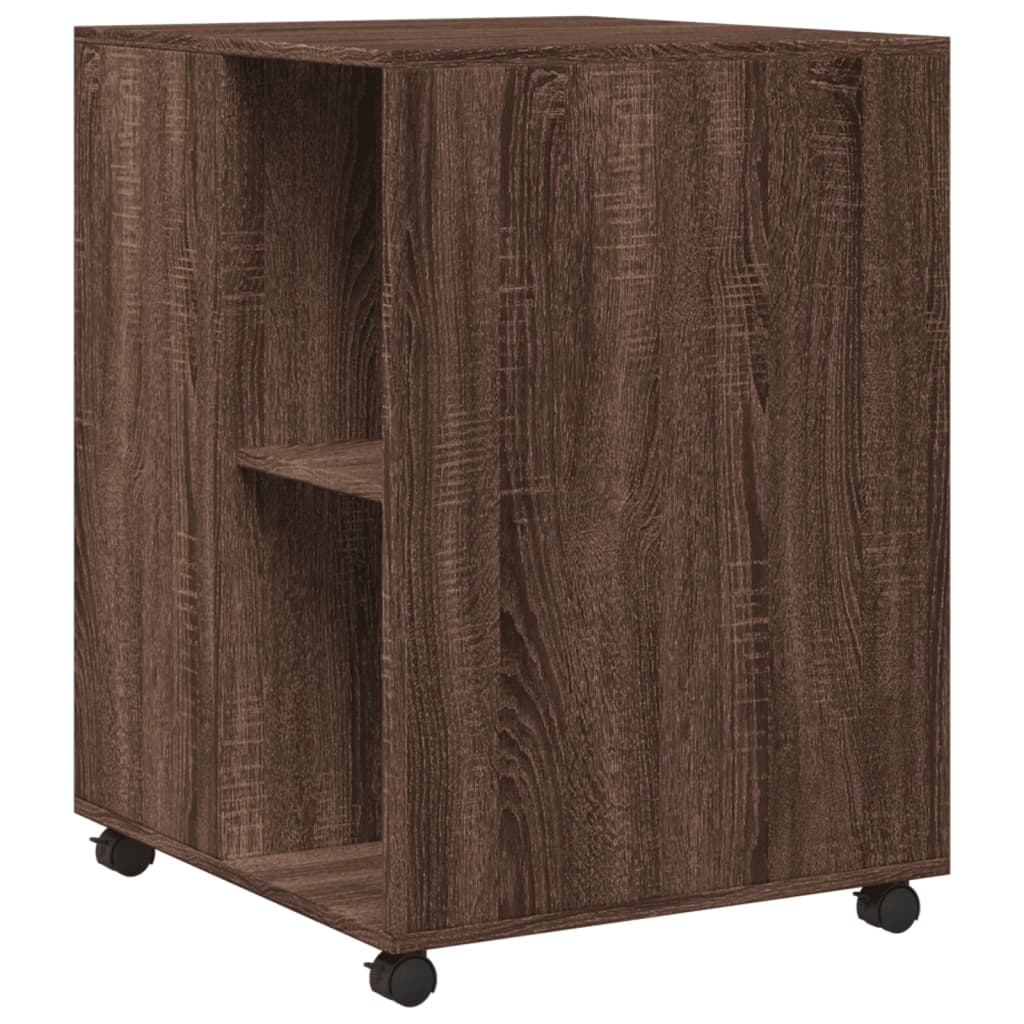 sidebord med hjul 55x60x78 cm konstrueret træ brunt egetræ