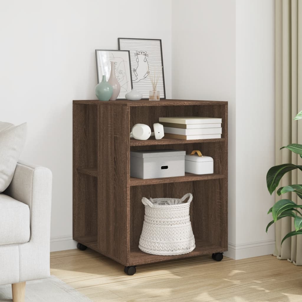 sidebord med hjul 55x60x78 cm konstrueret træ brunt egetræ