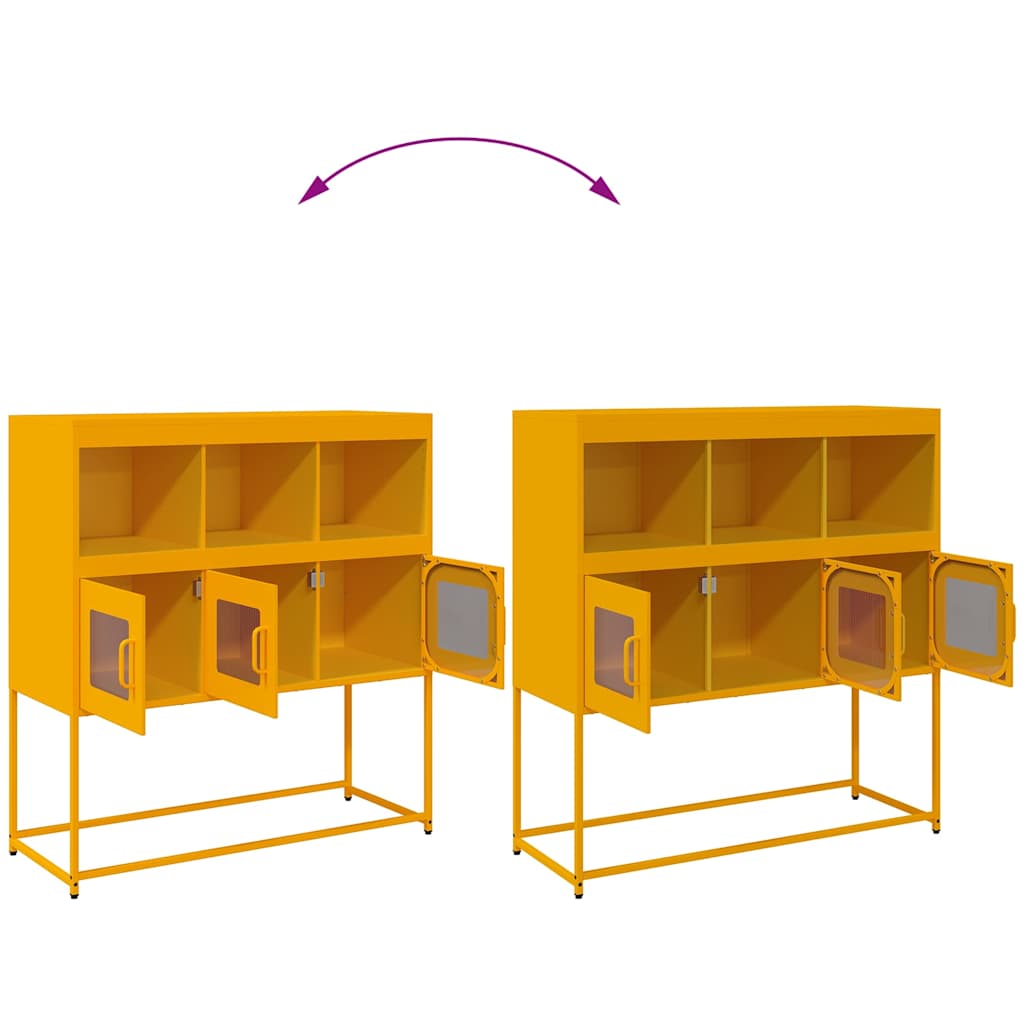 skænk 100,5x39x107 cm koldvalset stål sennepsgul
