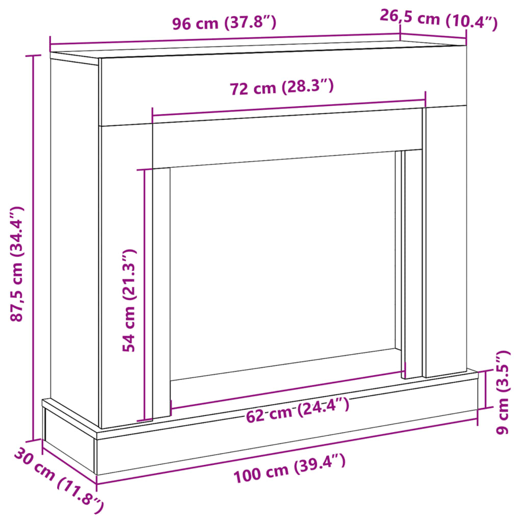 forsats til pejs 100x30x87,5 cm konstrueret træ sonoma-eg