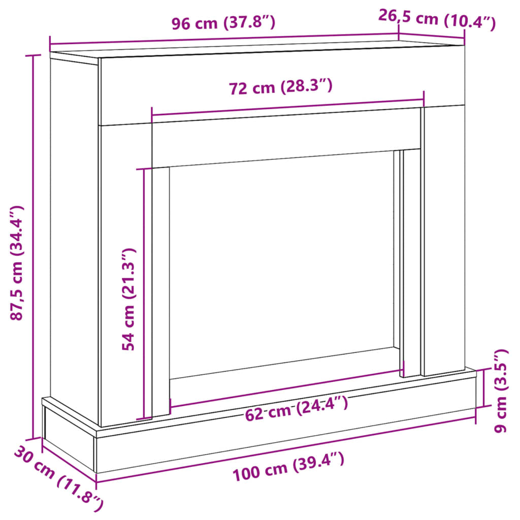 forsats til pejs 100x30x87,5 cm konstrueret træ røget eg