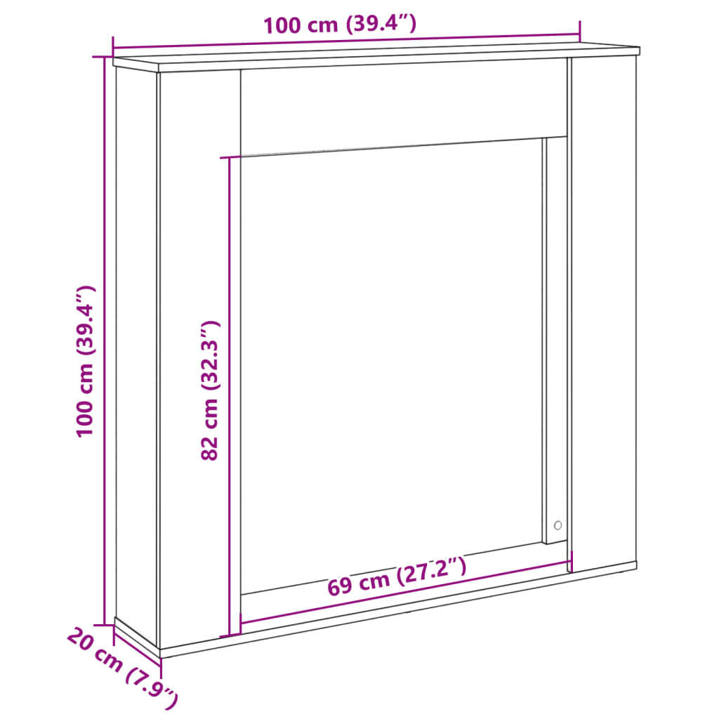 forsats til pejs 100x20x100 cm konstrueret træ sort