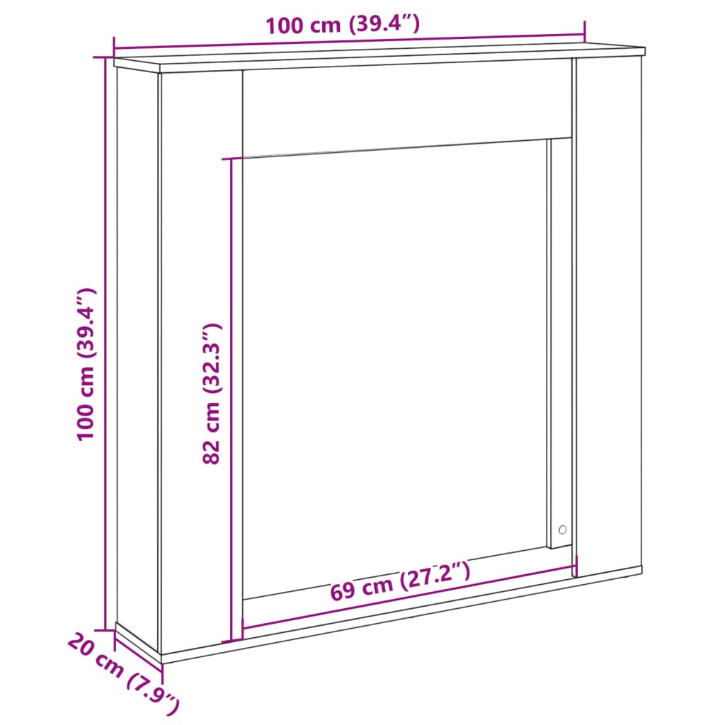 forsats til pejs 100x20x100 cm konstrueret træ brun egetræ