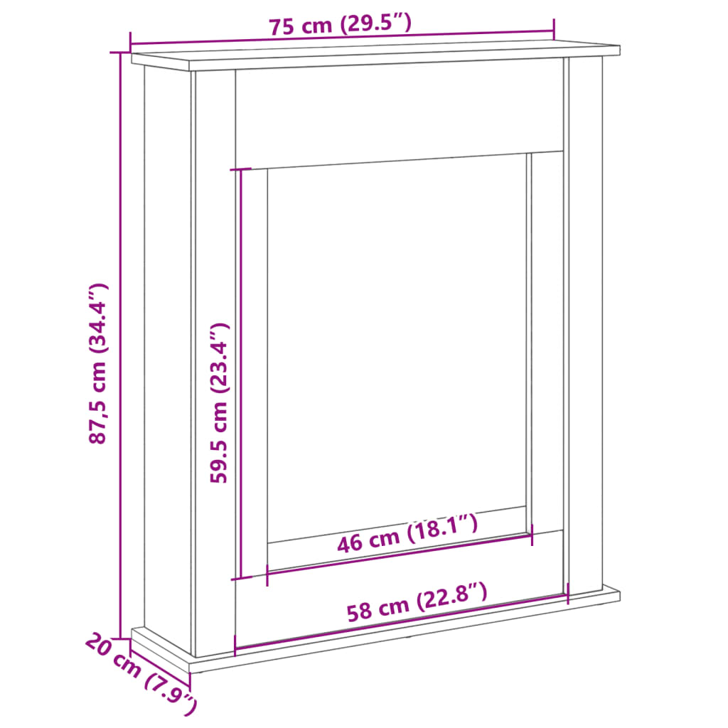 forsats til pejs 75x20x87,5 cm konstrueret træ brun egetræ
