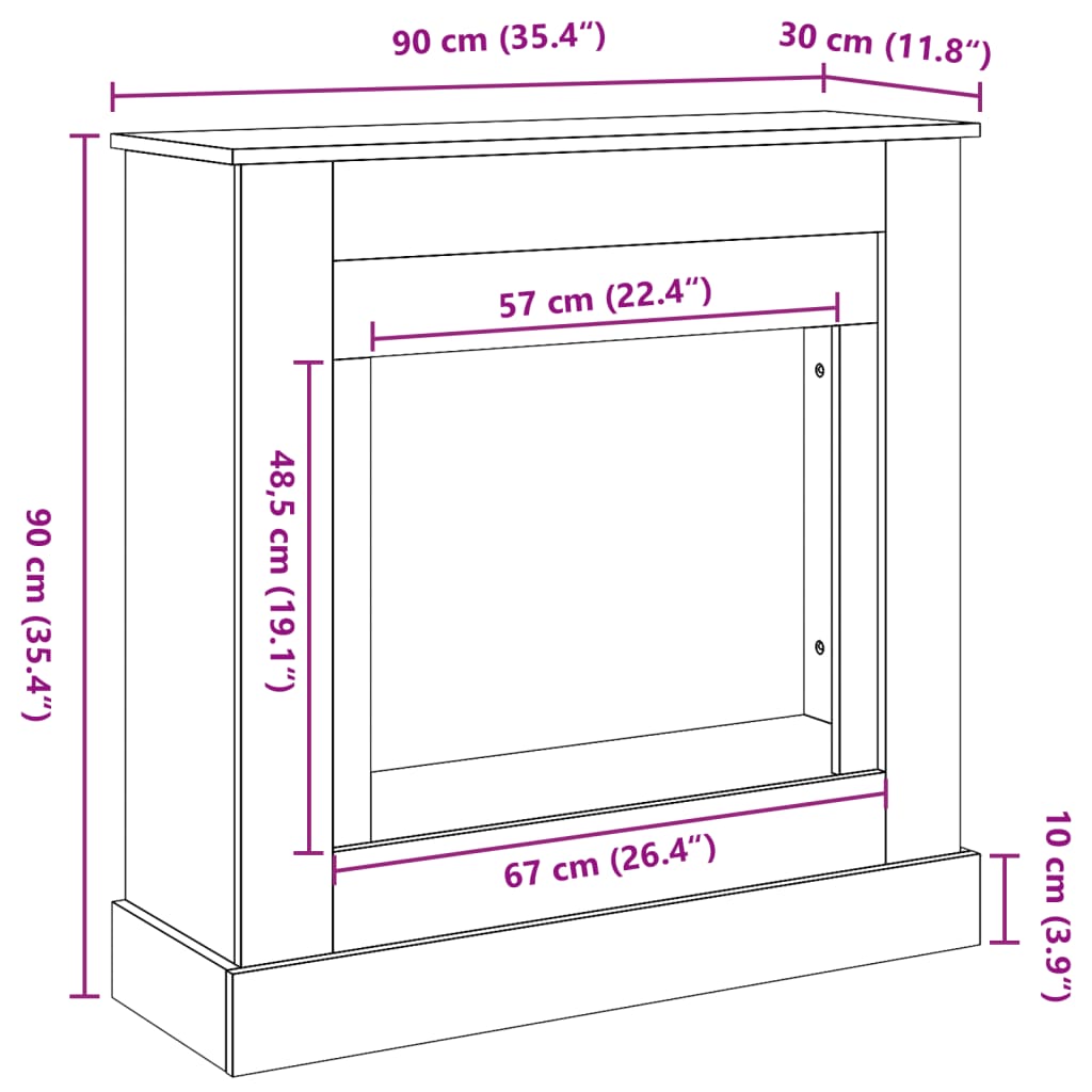 forsats til pejs 90x30x90 cm konstrueret træ sort