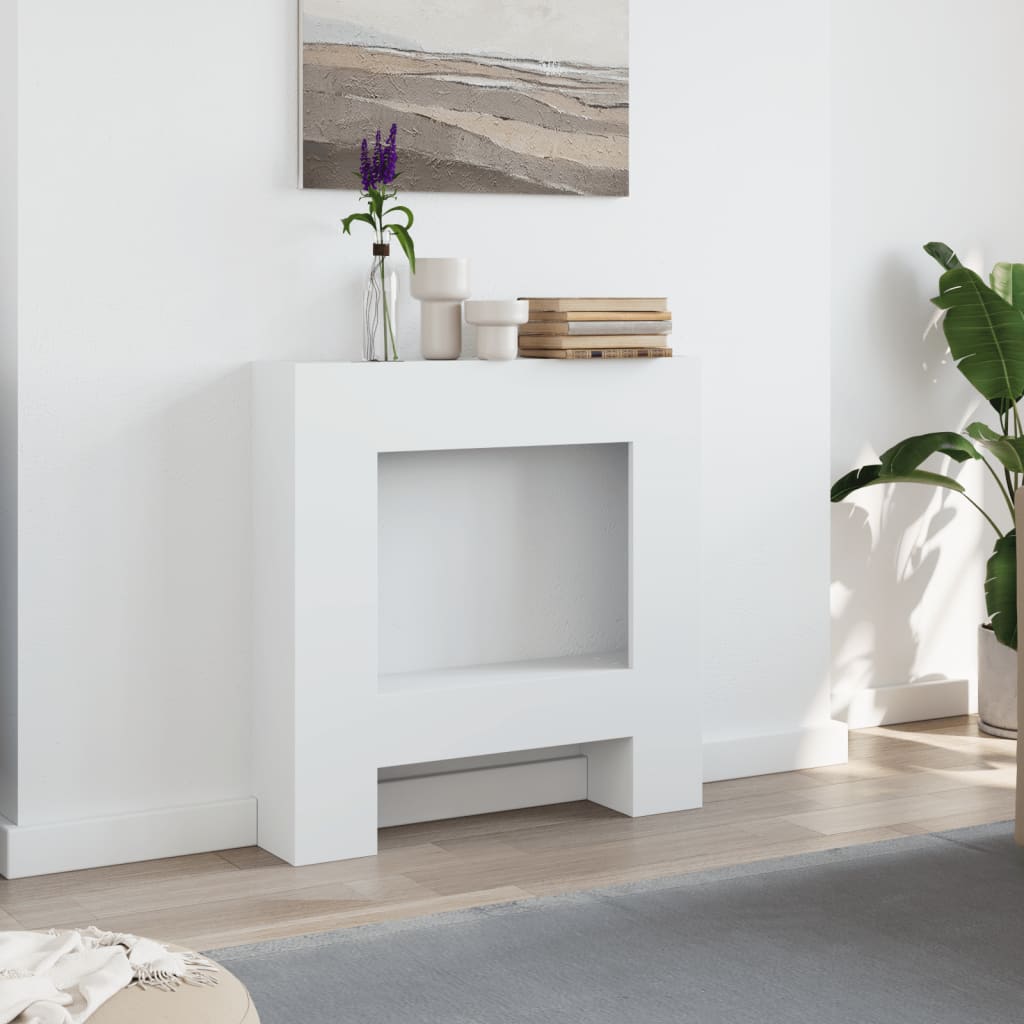 forsats til pejs 81x18x82 cm konstrueret træ hvid