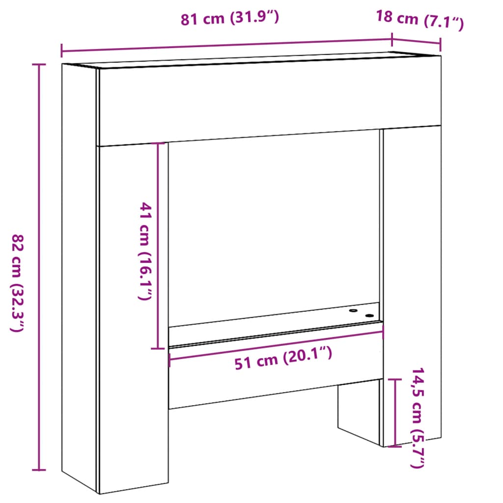 forsats til pejs 81x18x82 cm konstrueret træ betongrå