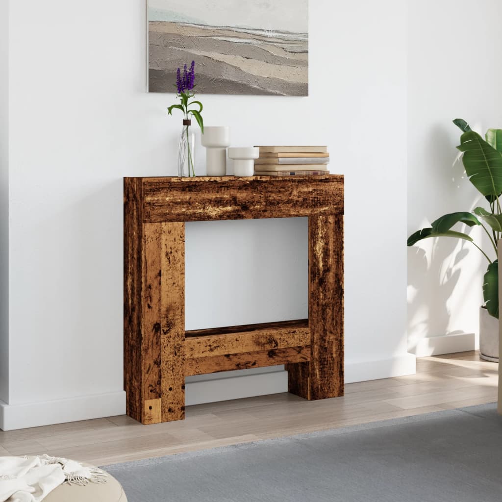 forsats til pejs 81x18x82 cm konstrueret træ gammelt trælook