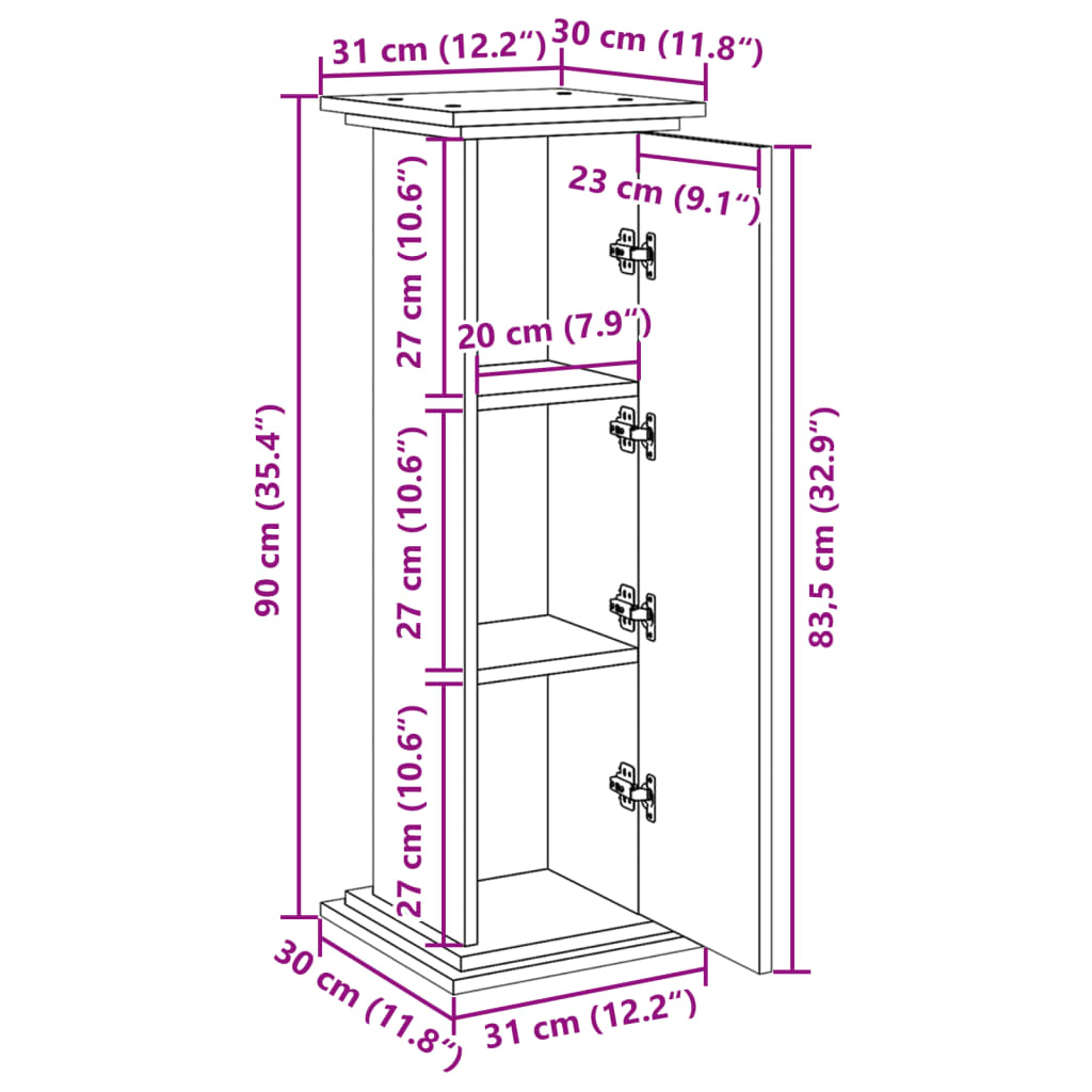 piedestal med opbevaring 31x30x90 cm konstrueret træ hvid