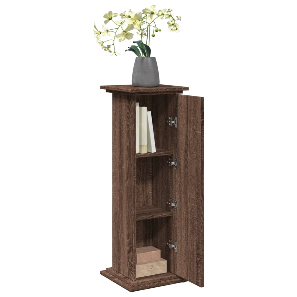 piedestal med opbevaring 31x30x90 cm konstrueret træ brun eg
