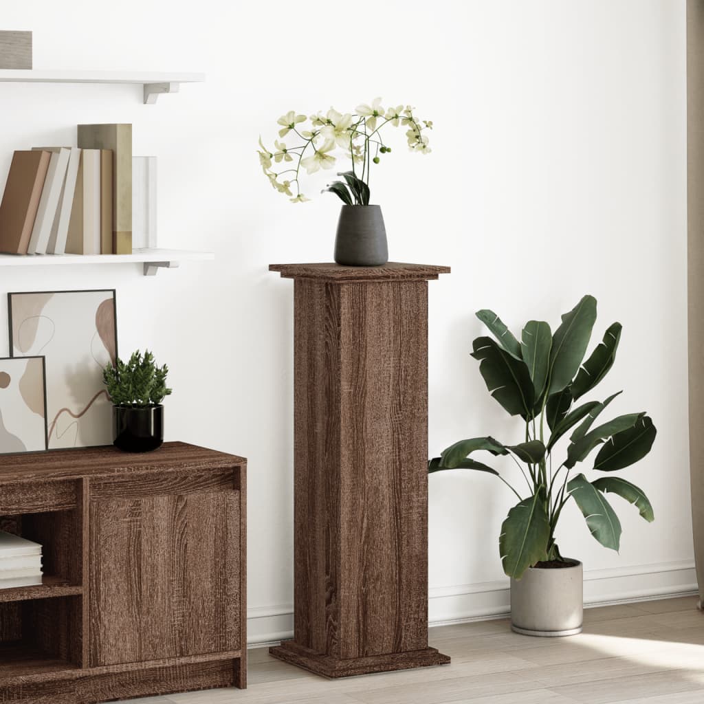 piedestal med opbevaring 31x30x90 cm konstrueret træ brun eg