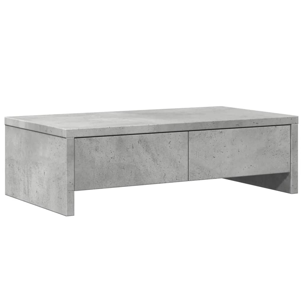 skærmholder med skuffer 50x27x15 cm konstrueret træ betongrå