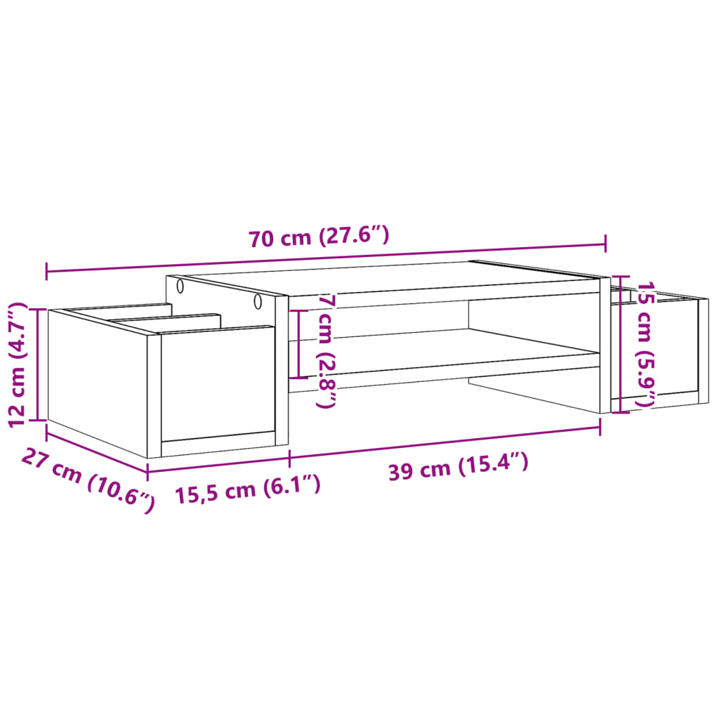skærmholder med opbevaring 70x27x15 cm konstrueret træ hvid