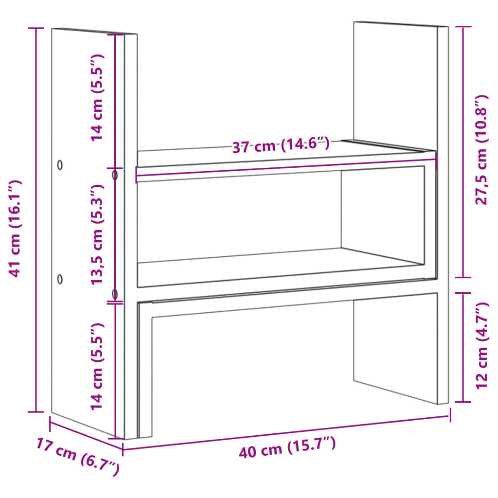 hylde til skrivebord 40x17x41 cm konstrueret træ grå sonoma-eg