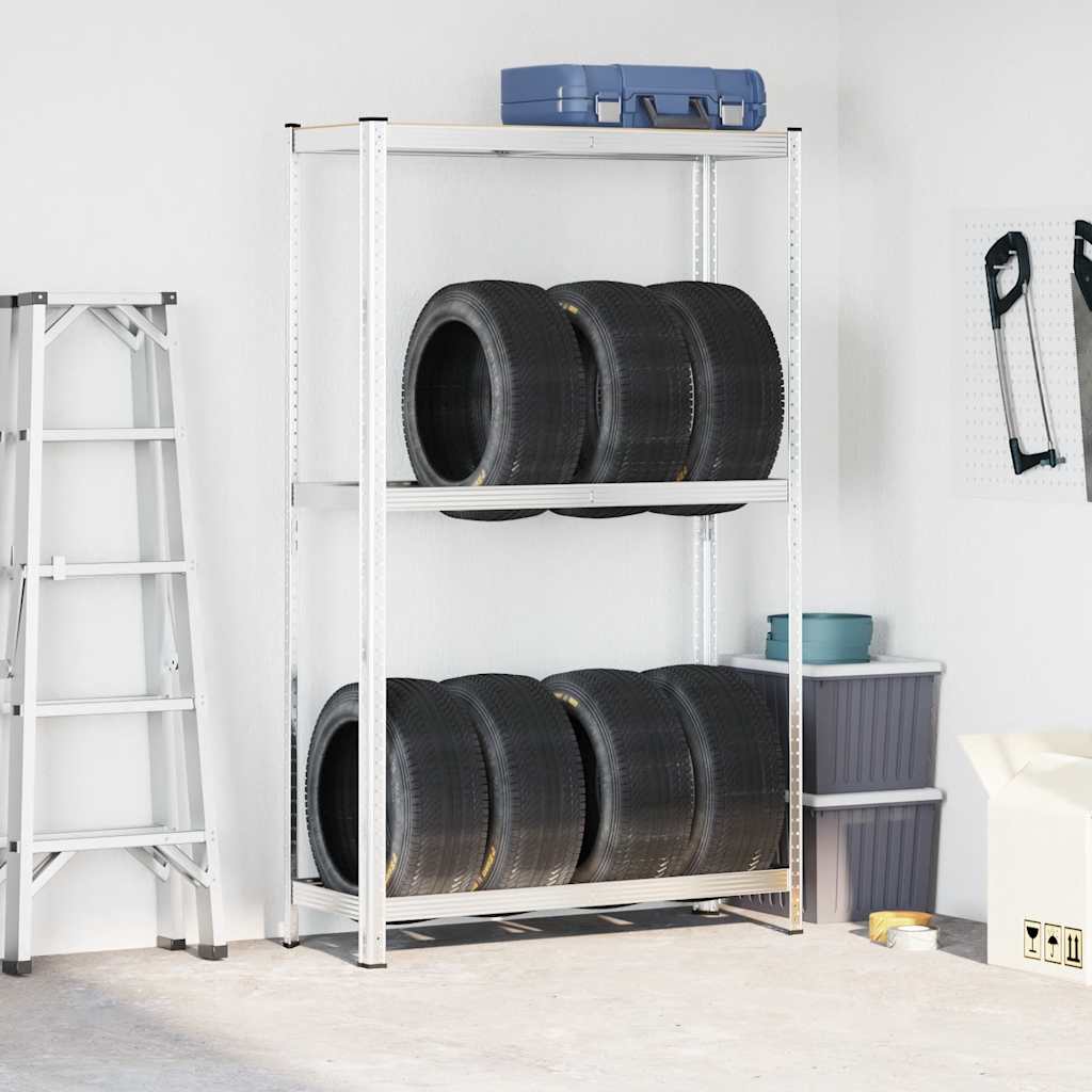 2-lags dækhylde 110x40x180 cm stål konstrueret træ sølvfarvet