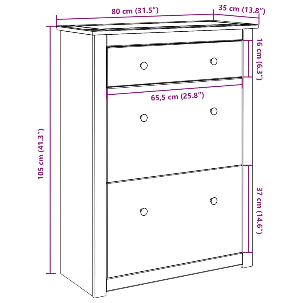 skoskab Panama 80x35x105 cm massivt fyrretræ