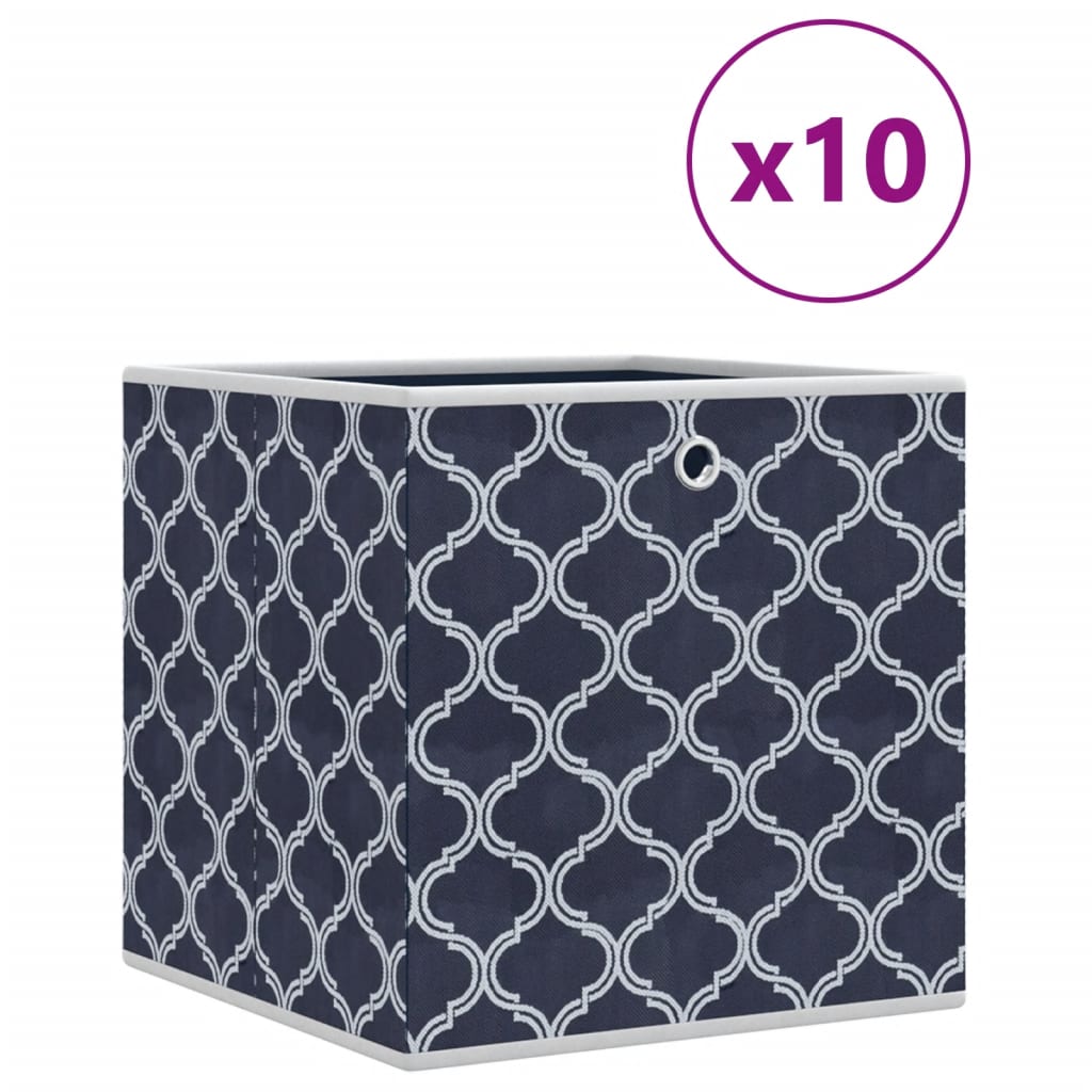 opbevaringskasser 10 stk. 32x32x32 cm foldbare stof blå