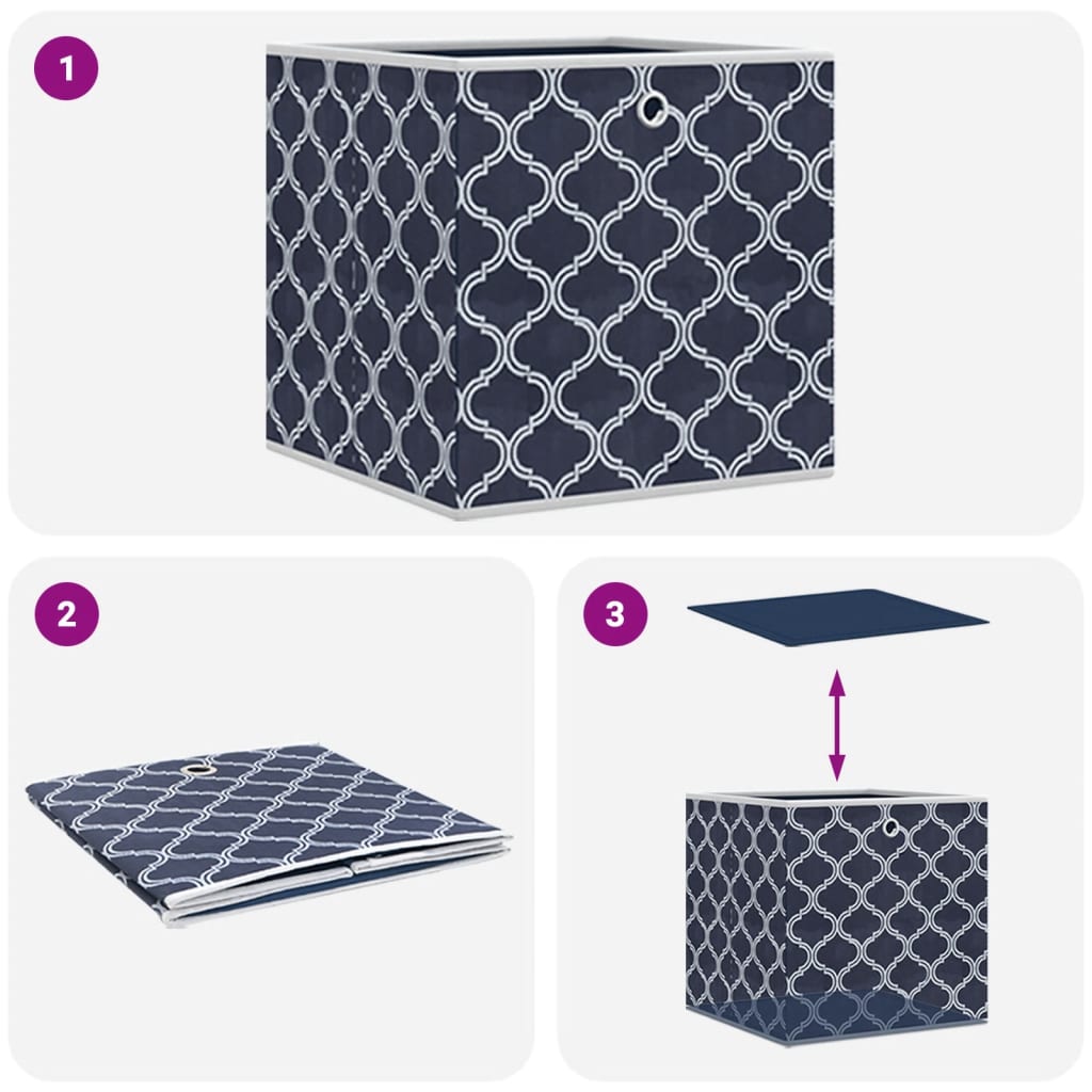 opbevaringskasser 10 stk. 32x32x32 cm foldbare stof blå
