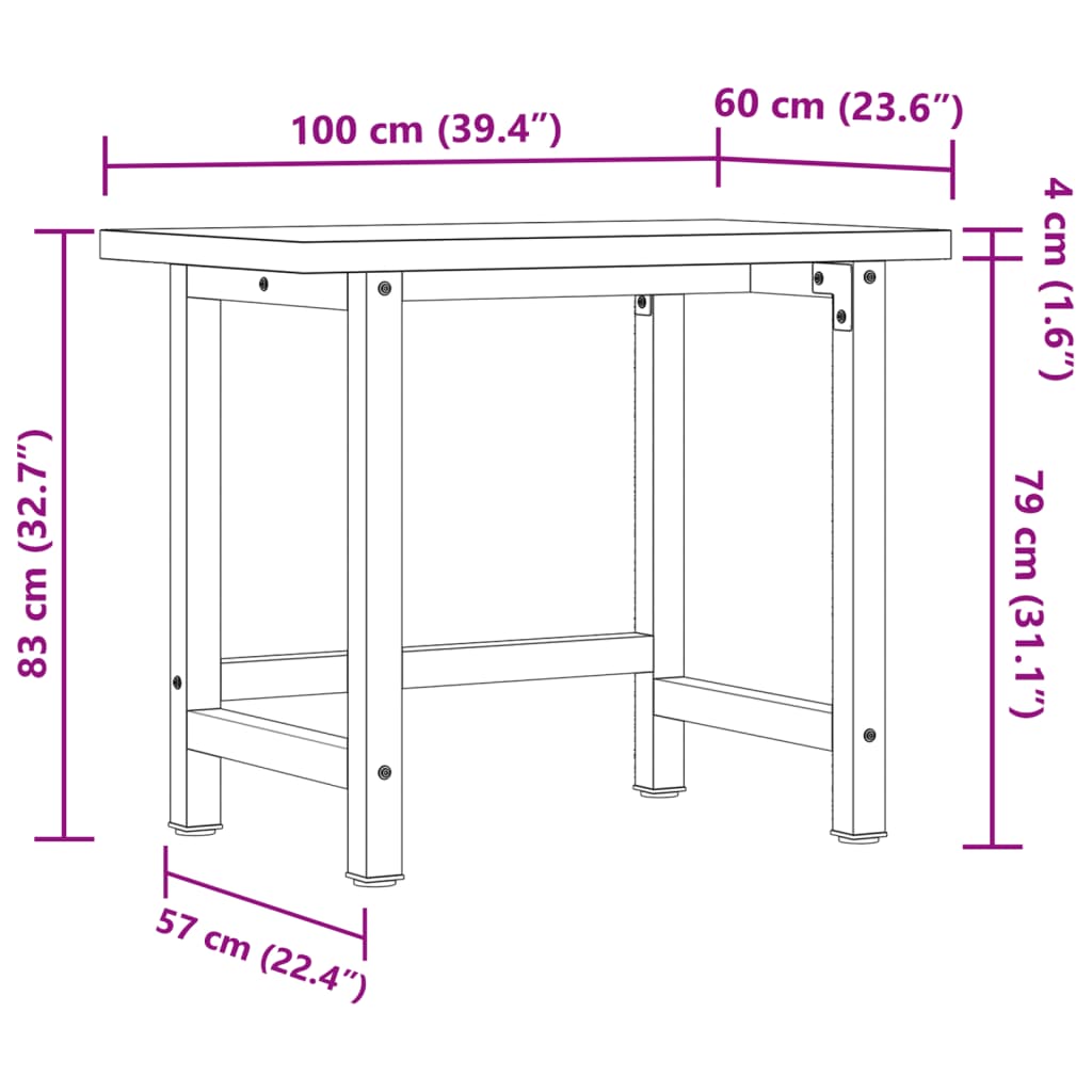arbejdsbænk 100x60x83 cm massivt akacietræ rektangulær
