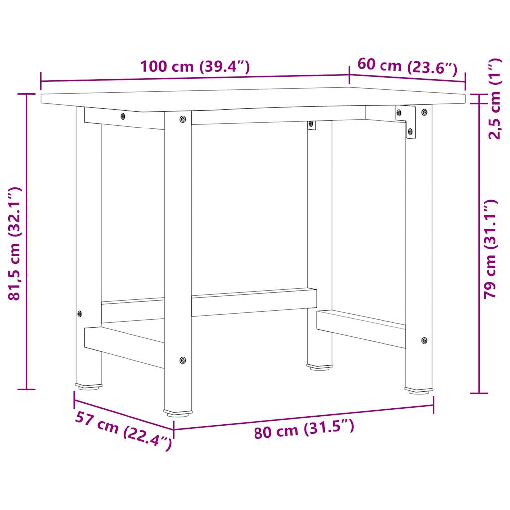 arbejdsbænk 100x60x81,5 cm massivt egetræ