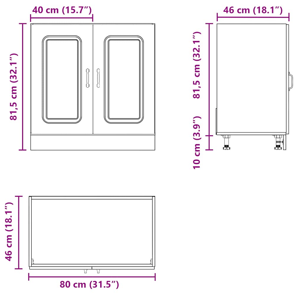 underskab til vask Kalmar 80x46x81,5cm konstrueret træ røget eg