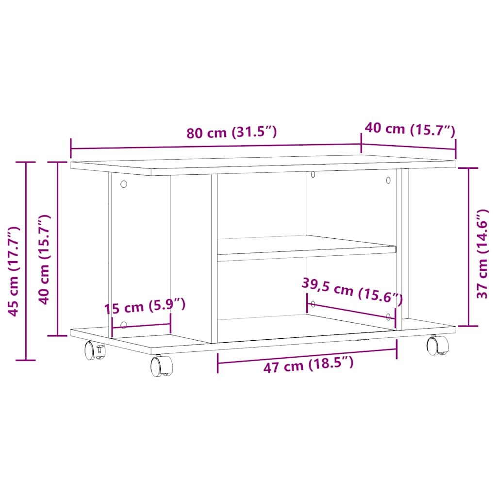 tv-skab med hjul 80x40x45 cm konstrueret træ antikt trælook