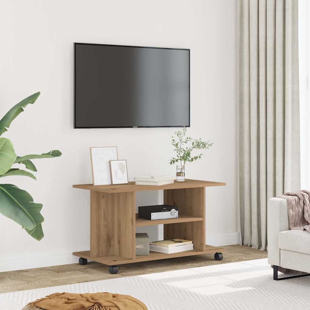 tv-skab med hjul 80x40x45 cm konstrueret træ kunsteg