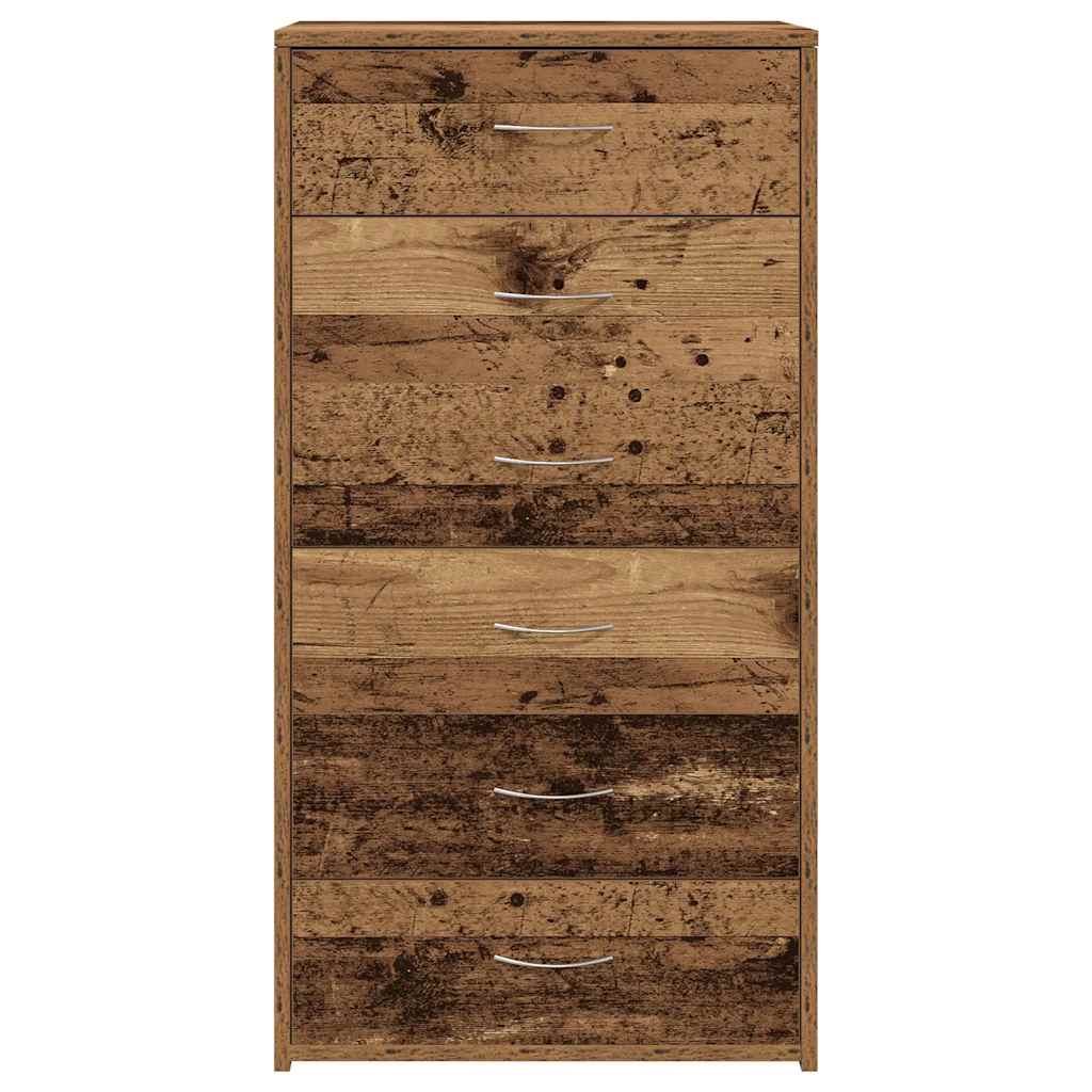 kommode med 6 skuffer 50x34x96 cm konstrueret træ gammelt træ
