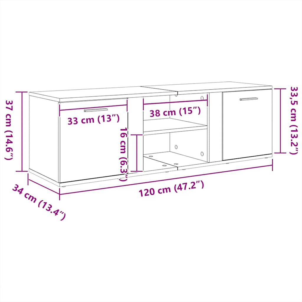 tv-bord 120x34x37 cm konstrueret træ egetræsfarve