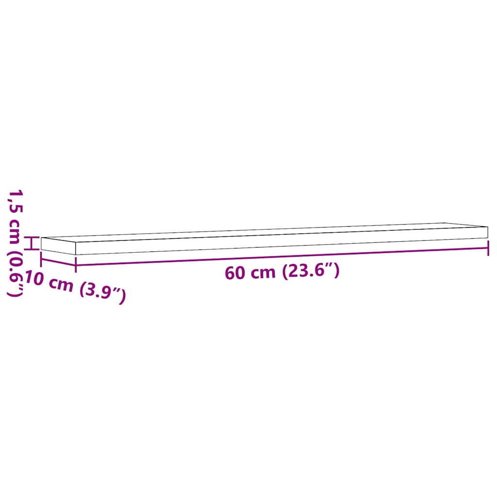 hyldeplader 4 stk. 60x10x1,5 cm konstrueret træ kunsteg