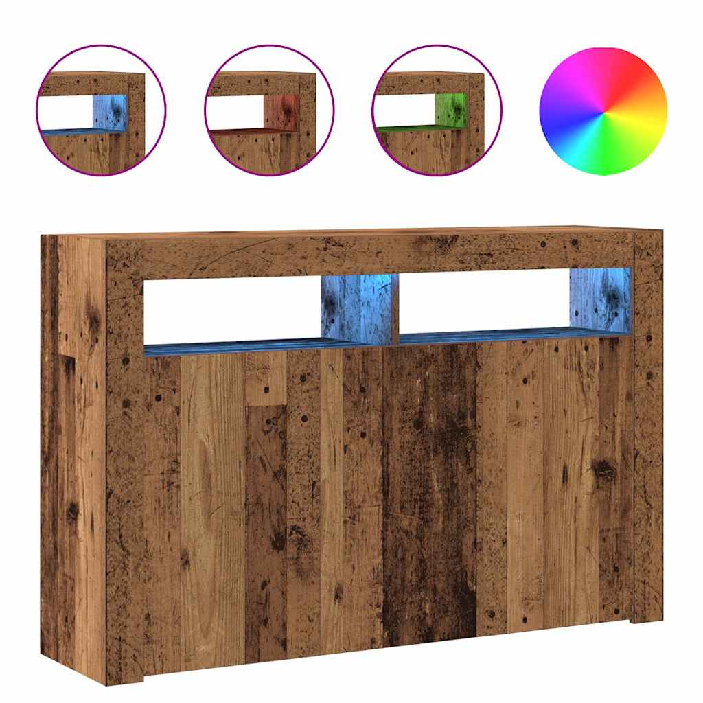 skænk med LED-lys 115,5x30x75 cm konstrueret træ antikt træ