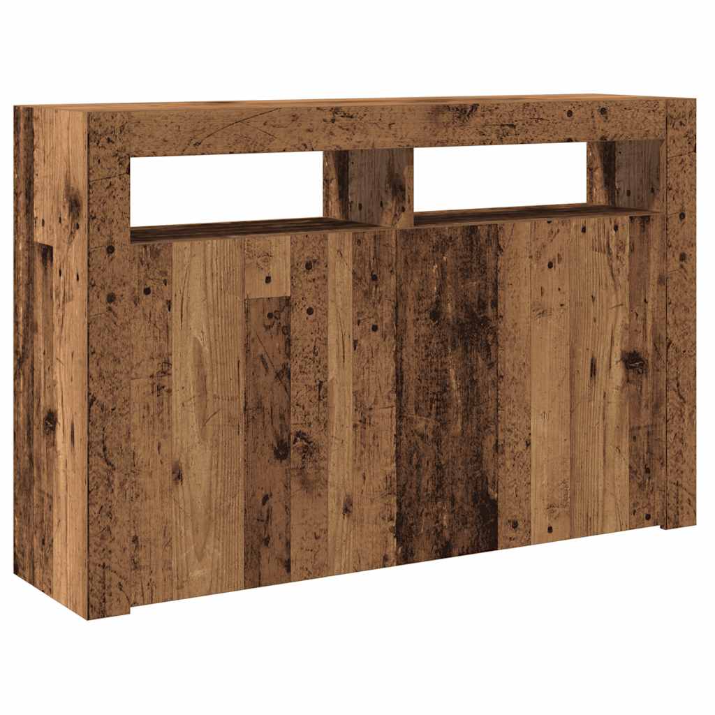 skænk med LED-lys 115,5x30x75 cm konstrueret træ antikt træ